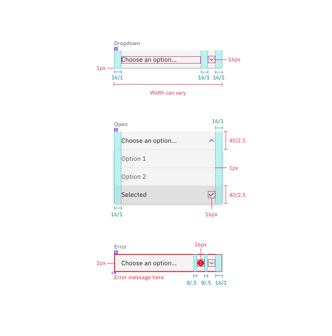 Structure and spacing for a closed dropdown
